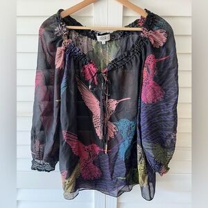 Tibi New York 100% Silk Hummingbird Sheer Blouse Size 8